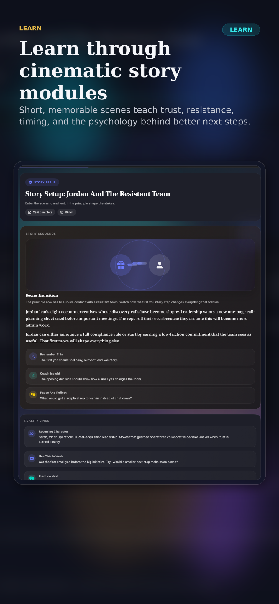 Marketing screen for Persuasion cinematic curriculum.